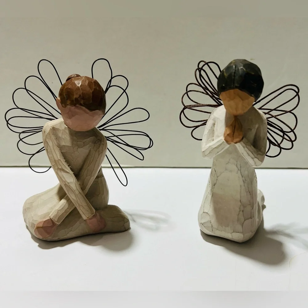 Willow Tree Figurines (2) Angels of Prayers 1999 and 2002 Metal Wings
